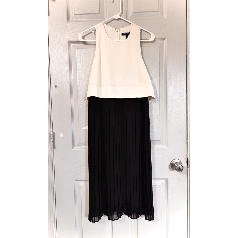 Banana Republic women midi Colorblock Popover Pleated Dress Black cream sz 2